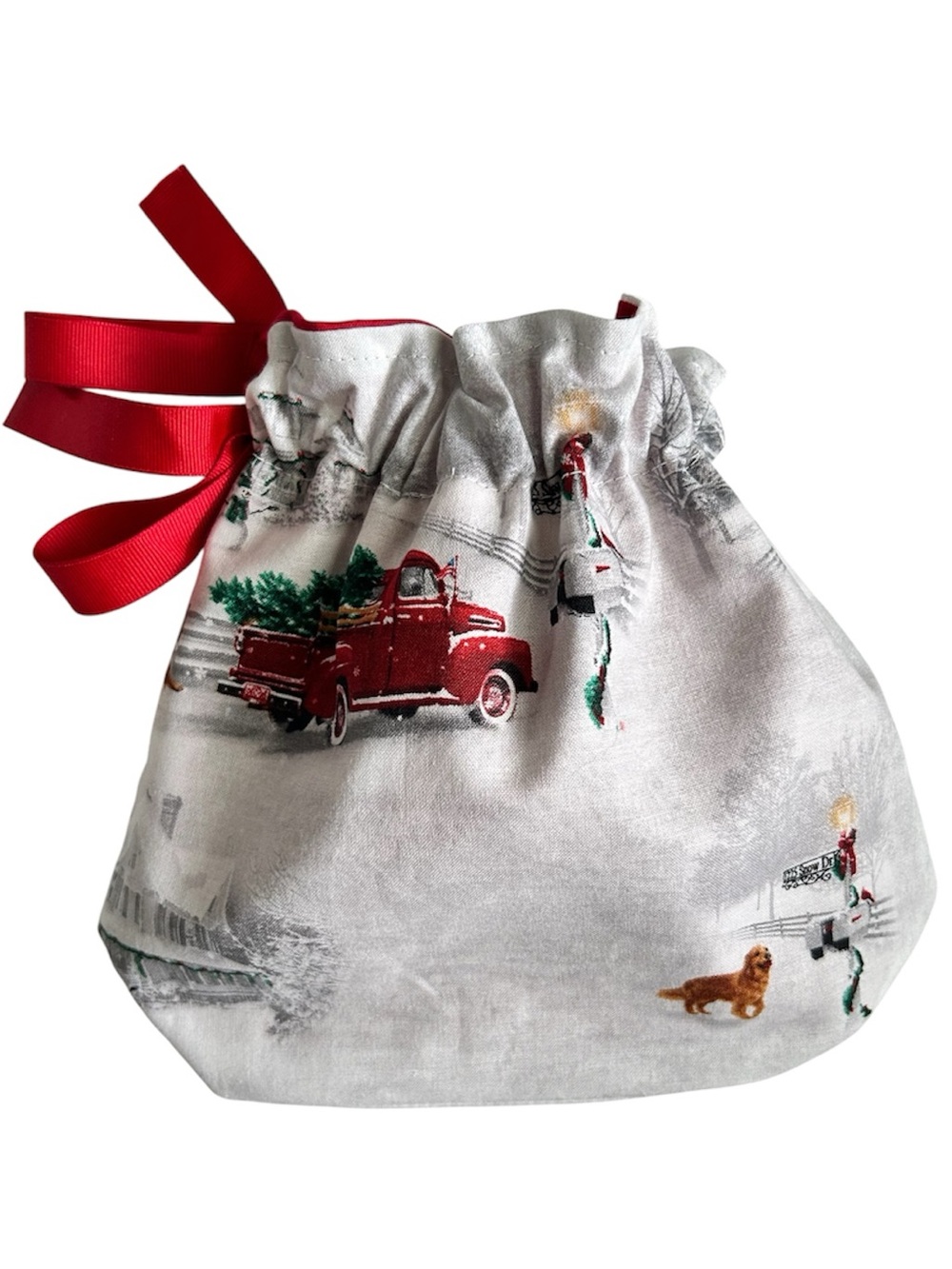 Hand Crafted Christmas Farmhouse Drawstring Reusable Eco Friendly Gift Bag